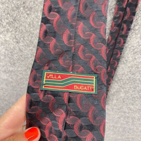 Villa Bugatti Tie Men XL Black Geometric Classic Adjustable Designer Silk Casual - Picture 3 of 5